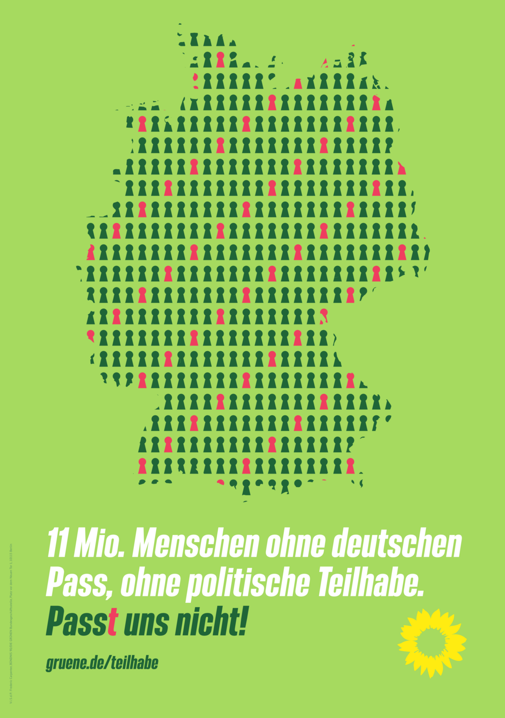 11 Mio. Menschen ohne deutschen Pass, ohne politische Teilhabe. Passt uns nicht! gruene.de/teilhabe